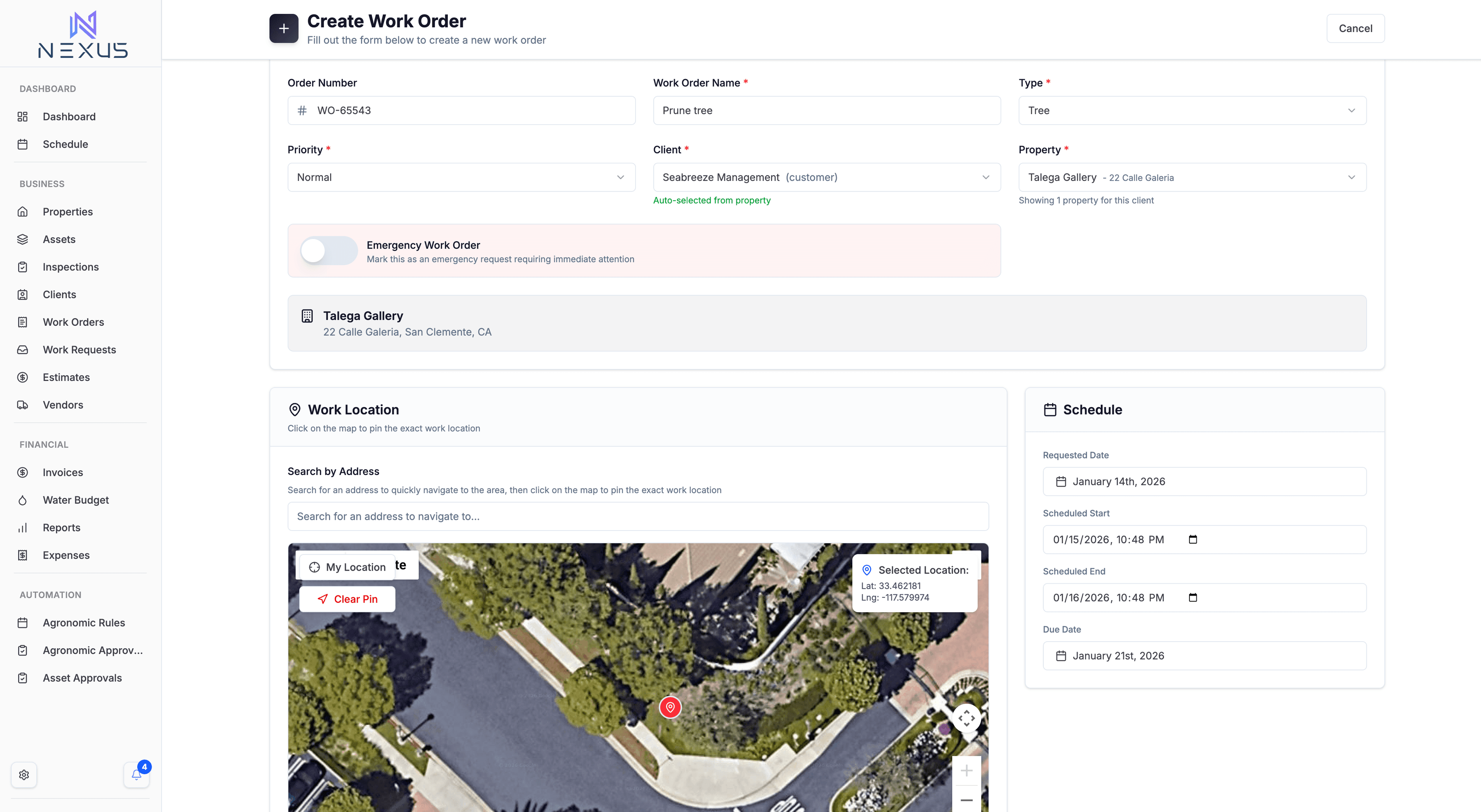 Work Order Creation