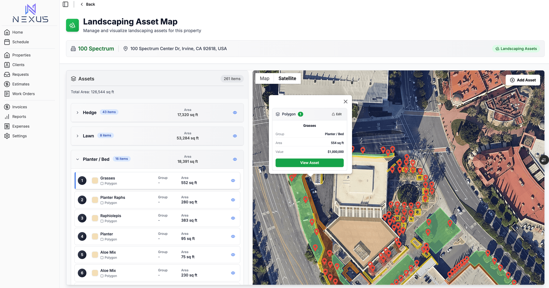 Interactive property asset map in Nexus OS Manage